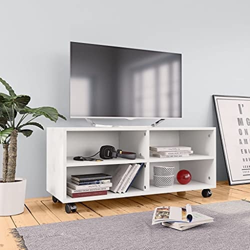 Gecheer Mobile TV con Ruote, Mobiletto Basso da Salotto, Mobile TV Moderno/Porta TV per Soggiorno, Salotto, Camera da Letto, TV Console Lowboard per TV Bianco 90x35x35 cm in Truciolato