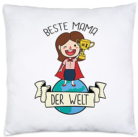 Hey!Print Beste Mama der Welt Kissen Inkl. Füllung Pokal 1. Platz Geschenkidee Muttertag Geburtstag