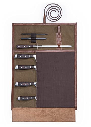 Angus Stoke Borsa per coltelli da cucina, in pelle e tela, grande – Borsa da cucina Chris, beige/naturale, taglia unica, Borsa per coltelli Chris