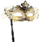 Hoshin Maskenmaske mit Stock, Mardi Gras Deecorations Venezianische Masken für Damen (Schwarz mit Goldener Linie)