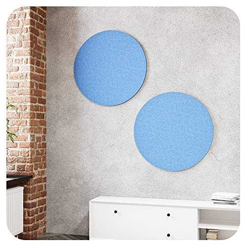 vilz 2er Set Akustik Filz Schalldämmung für Decke & Wand aus recyceltem Vollmaterial - Akustikplatten rund Ø 55 cm Himmelblau