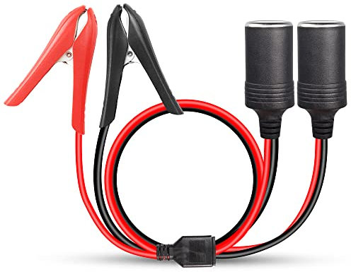 PNGKNYOCN Morsetti a coccodrillo a batteria su cavo accendisigari 14 AWG 12 V morsetto batteria su accendisigari auto doppia presa splitter a 2 vie adattatore Y (2 FT)