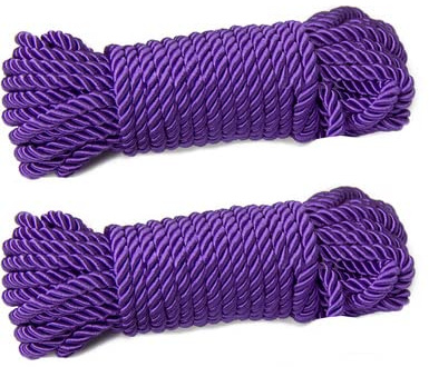 2 Pack DIY 32 feet 7mm Diameter Soft Polyester Silk Rope Solid Braided Twisted Nylon Ropes,10m Durable and Strong All Purpose Twine Cord Rope String Thread Cord(2pack Light Blue)