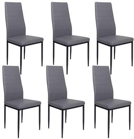 Krok Wood Oskar, Esszimmerstuhl Wohnzimmerstuhl Bürostuhl, Metallbeine (Grau, 6-er Set)