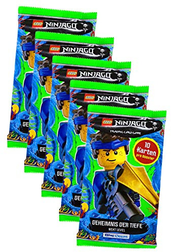 Lego Ninjago Karten Trading Cards Serie 7 - Geheimnis der Tiefe Next Level (2022) - 5 XL Booster Sammelkarten Bundle + 10 Originale Hüllen
