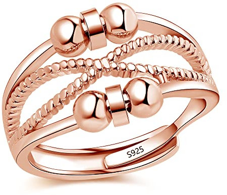 Zolkamery Silber Anxiety Rings, 925 Sterling Silber Damen Angst Ring, Offen Einstellbar Dekompressionsringe, Unendlichkeit Spinner Anxiety Fidget Ringe Rosegold mit Band, Zappelring Fidget Ringe