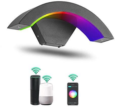 Smart LED Wandleuchte Innen & Außen, 9W RGB Farbwechsel Wandlampe Dimmbar mit App Steuerung, Kompatibel mit Alexa, Schwarz Außenlampe Wasserdicht Wandbeleuchtung für Wohnzimmer Esszimmer Flur Garten