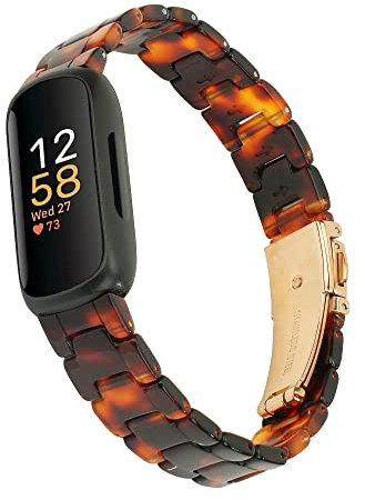 LAREDTREE Kompatibel mit Fitbit Inspire 3 Armband für Damen, Harz-Uhrenarmband, Ersatzarmband, verstellbares Armband für Fitbit Inspire 3 (Rose Schildpatt)