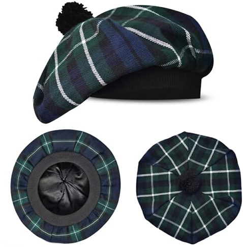 H HIGHLAND REDSTONE Tam O'Shanter Chapeau traditionnel écossais en laine acrylique avec pompon pour adultes et enfants (unisexe), Graham Modern, taille unique
