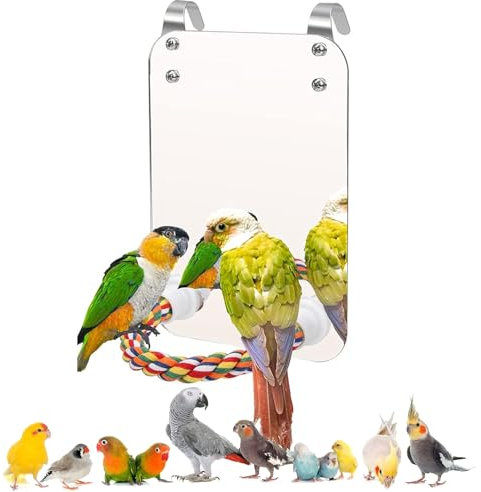 Norhogo Papageien Vogel Acryl Spiegel Spielzeug mit Sitzstange Vogelkäfig-Ständer Seil mit Spiegel, Wellensittich Vogelspielzeug aus Acryl für Graupapageien Sittiche Nymphensittiche Vögel