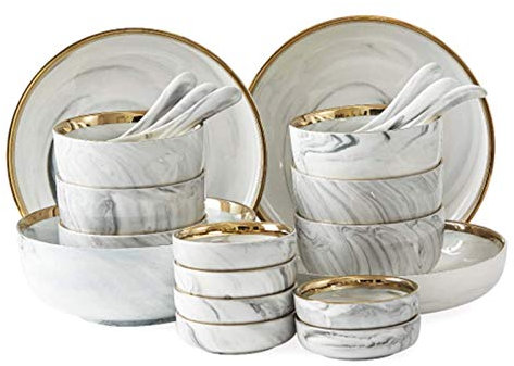 DUDSME Juego de vajilla fina de cerámica, juego de 23 piezas de porcelana Phnom Penh verde oscuro