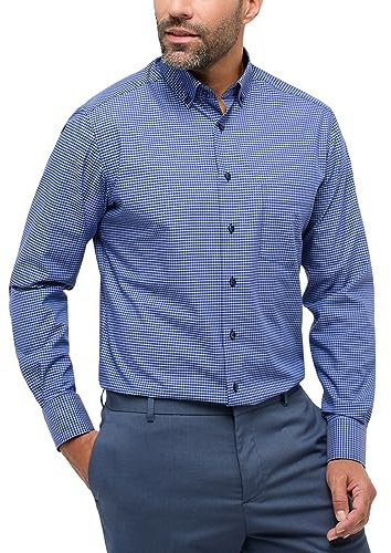 ETERNA Modern Fit Hemd Langarm Button Down Kragen Karo blau Größe 39