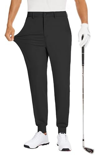 JIM LEAGUE Herren-Golf-Jogginghose, Gürtelschlaufen, schmale Passform, dehnbare Sweathose, Arbeit, Reisen, Kleid, lässig, konisch, schnell trocknend, Schwarz, X-Groß