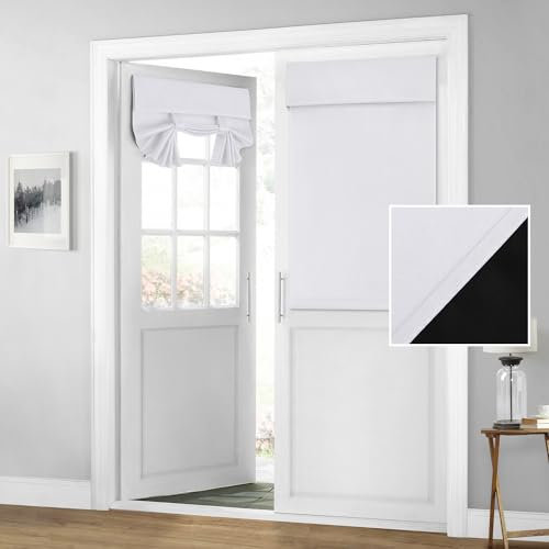 HOMEIDEAS 100% Blackout French Door Curtains, Privacy Door Curtains for Door Window, 26 X 40 Inch Room Darkening Curtains, Thermal Insulated Door Window Shades for Bedroom, (1 Panel, Greyish White)