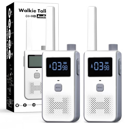 Walkie Talkies, HAKPNEW Two Way Radio Long Range with 8 Channels, 2 Pack Long Range Walkie Talkies with VOX Talking, Belt Clip for Outdoor Hiking Climbing Fishing - White