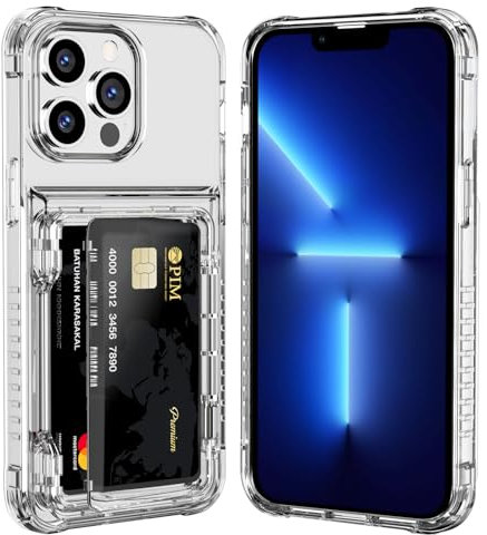 ACOCOBUY Clear Case for iPhone 13 Pro Max Wallet Case with Card Holder Flip Cover Shockproof Case Heavy Duty Case Back Shell Protective Armor Phone Case Bumper Cover Card Slot Case for Men Women 6.7