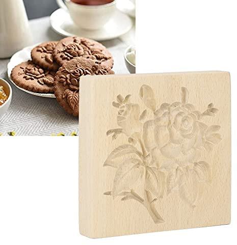 Topyond Holz-Keksform, Mondkuchenform, Kuchen-Puck-Form-Set, Kuchenform, Geschnitzter Pressstempel, Keksausstecher Für Die Küche zu Hause(Rose)