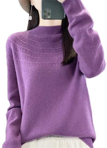 Wvapzxx Maglione di lana Donna Primavera e Autunno Scava Fuori Sciolto Mock Neck, Viola, M