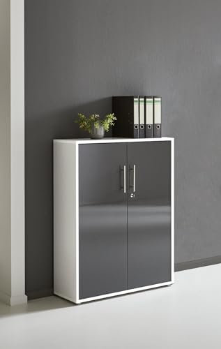 Aktenschrank TABOR abschließbar Büroschrank in diversen Farbvarianten (weiß/anthrazit Hochglanz)