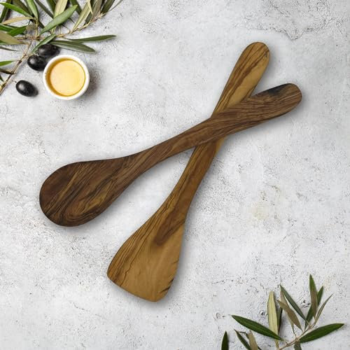 Generique Set Ustensile Cuillère & Spatule en Bois d'Olivier Bois Provence 30cm