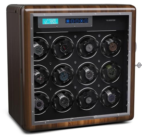 Klarstein Uhrenbeweger für Automatikuhren, Automatik-Uhrenbeweger für 12 Uhren, Automatikuhr Uhrenbeweger mit Acryl-Tür, Automatischer Uhrenbeweger, Blaue LEDs, Watch Winder mit 5 TPD Einstellungen