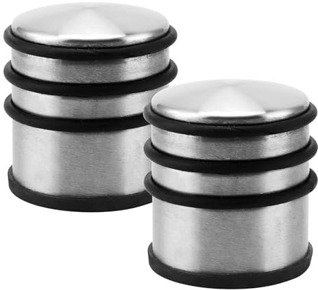 SEUNMUK 2 Pack Stainless Steel Door Stoppers, 1.08 KG Weight Metal Round Door Stoppers with Silicone Rings, Heavy Duty Door Stopper