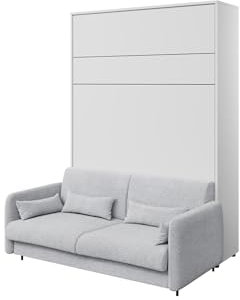 MEBLINI Schrankbett mit Sofa Bed Concept - Wandbett mit Lattenrost - Klappbett mit Schrank - Wandklappbett - Murphy Bed - BC-01-140x200cm Vertikal - Weiß Matt/Grau