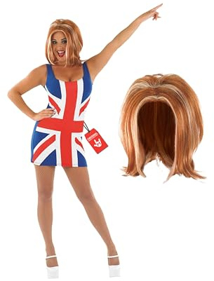 Fun Shack Union Jack Kleid Damen Kostüm 90er Jahre Girlband Popstar Outfit für Karneval Fasching Mottoparty – Größe M