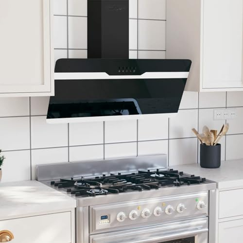 Gecheer Cappa a Parete 90 cm in Acciaio e Vetro Temperato Nero,Cappa da Cucina Cappa a Muro Cappa Aspirare,Cappa Aspirante Inclinata,Cappa aspirante a Parete