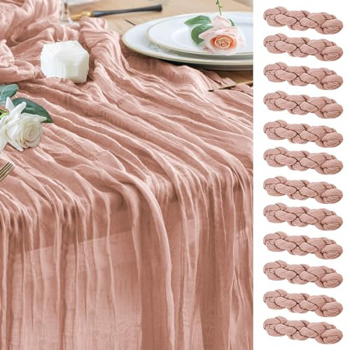 Wokceer Lot de 12 chemins de table en étamine, 3 m, rose poudré, style bohème, pour fête, fête prénatale, mariage, Pâques