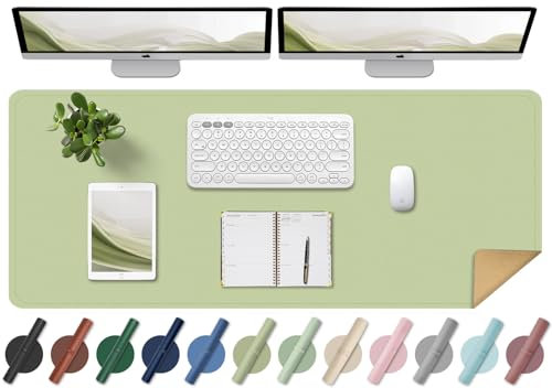 BLESWIN Schreibtischunterlage - Doppelseitige Kork- und Leder-Schreibtischunterlage, Maus- & Tastaturmatte, Rutschfeste Schreibtischschutzmatte für Computer-Matte und Laptopmatte (Matcha, 120x43CM)