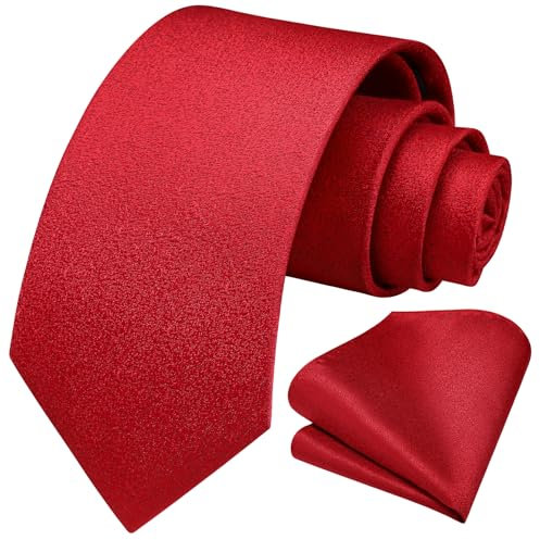 HISDERN Krawatte für Herren rote Krawatte und Einstecktuch-Set klassische Krawatten für Hochzeit Party Geschäft Arbeit