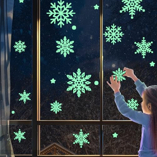 Fluoreszierend Weihnachtsdeko 240 PCS Glow-in-the-Dark Schneeflocke Weihnachtsdekorationen Schneeflocke Statisch Leuchtend Aufkleber Wiederverwendbare Elektrostatisch Klebende Pvc-Aufkleber