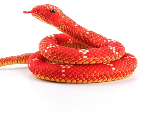 ANBOOR Schlange Stofftiere, 110cm realistisches Schlangenplüschspielzeug Langer Stoffschlange, lebensechter Schlangenspielzeug für Kinder als Party -Streichprops (Rot)