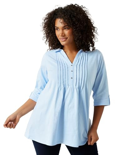 EVANS Curve Pintuck Henley Top - Women's - Plus Size Curve Light Blue