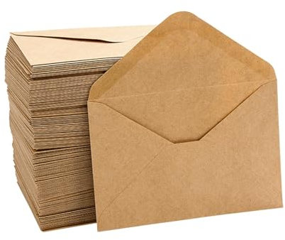 100 Stück Briefumschläge Kraftpapier, DIN C6 Briefumschläge Kraftpapier Selbstklebend mit Nassklebung Spitzklappe, Vintage Umschläge Kraftpapier(16cm × 11cm)