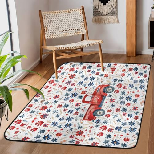Teppich mit Blumenmotiv für Wohnzimmer, Schlafzimmer, Kinderzimmer, maschinenwaschbar, rutschfeste Bodenmatte, großer Teppich, 99 x 152 cm