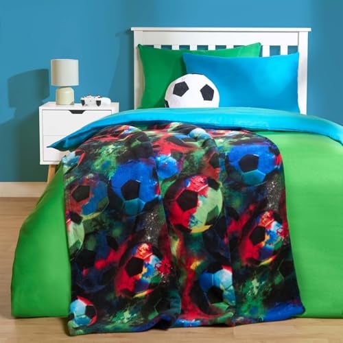 OHS Football Throw Blanket, Ultra Soft Warm Lightweight Kids Fleece Throw Blanket For Sofa Beds Throws Sherpa Reverse Blanket Fleece For Boys, Neon-120x100cm