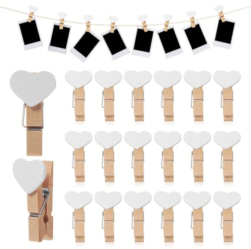 Amosfun Mini-WäScheklammern Aus Holz 20 StüCk 1.50 Zoll HerzföRmige Foto-Clips Memo-Notiz-Clips FüR Basteln Party-Dekoration Und Haushalt