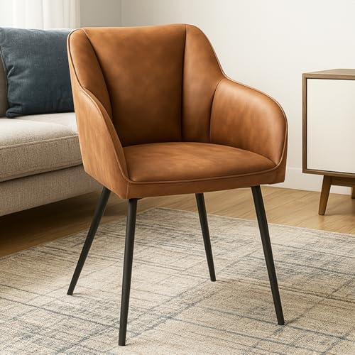 Shally Dogan Ergonomischer Esszimmerstuhl mit hoher Dichte und Bezug aus Mikrofaser in Wildlederoptik, Sessel mit Metallbeinen, für Schreibtisch, Büro, Schlafzimmer, Retro-Design