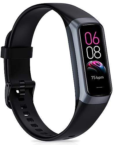 Monitor de fitness, reloj de fitness con frecuencia cardíaca 24/7, presión arterial, seguimiento del sueño, calorías, rastreador de actividad con pantalla AMOLED de 1.1 pulgadas, rastreador de pasos