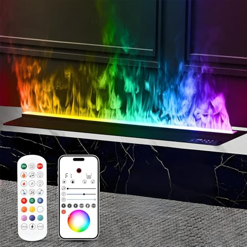 Chimenea de vapor de agua de 50 a 190 cm, chimenea eléctrica con aplicación inteligente, 128 colores de llama ajustables y 5 niveles de brillo, temporizador con control por aplicación. 50cm/19.69in