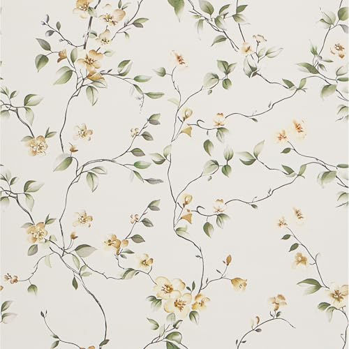 FENTIS Papel Pintado Vinilo Adhesivo Plástico Autoadhesivo Beige Papel Pintado para Salón Patrón de Hojas y Flores Adhesivo MuralRemovible Vinilo Adhesivo para Cocina Armario Puerta 44.5x300cm