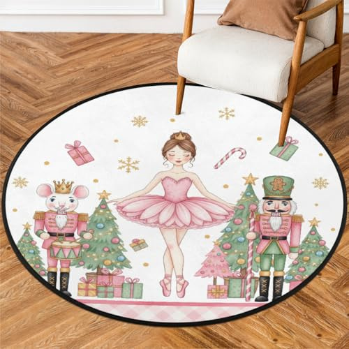 Drekrid Tapis rond de 90 cm – Motif casse-noisette de Noël lavable et antidérapant pour chambre à coucher, salon, canapé, sous la table à manger, décoration esthétique