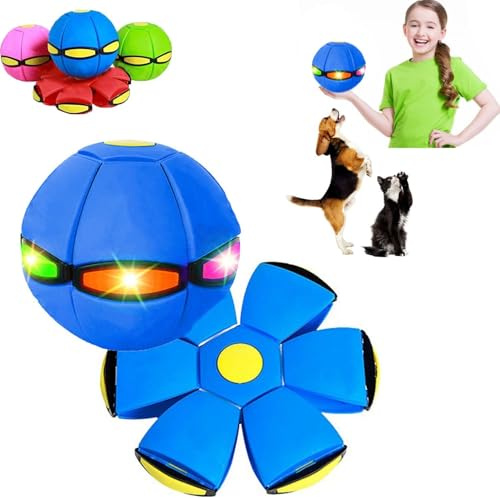 Ziswin Fliegende Untertasse Ball,Leuchten Fliegend Untertasse Ball Spielzeug,Interaktives Hund Espielzeug Frisbee für Hundetraining, mit 3 Lichtern für Hunde,Outdoor-Spielzeug (Blau)