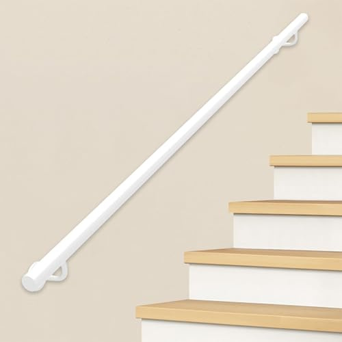 Pasamanos de escalera para interior y exterior, barandilla de escalera de tubo redondo de hierro galvanizado blanco con accesorios, barandilla de pared antideslizante(360cm)