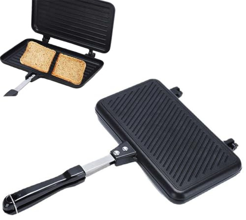 Sandwichmaker Camping Doppelseitige Bratpfanne mit Hitzebeständigem Griff, Sandwich Antihaftbeschichtete Grillpfanne mit Aluminium, Waffeleisen Klapptoaster Sandwich Maker Für Die Küche Zu Hause