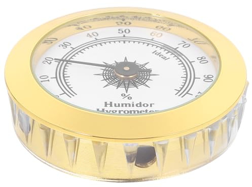 KONTONTY Metall Rundes Analoges Hygrometer 50mm mit Feuchtigkeitsmesser für Zigarrenbefeuchter und Teedosen Innenbereich Goldfarben