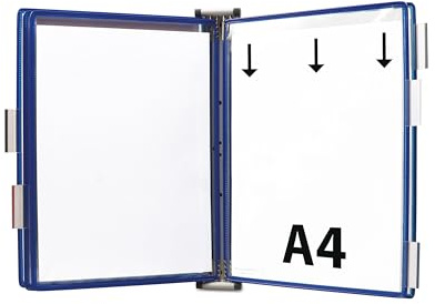 Djois, 414151 - Väggmonterat presentationssystem i metall A4-5 anti-reflekterande PVC-svängbara fickor - robust prishållare professionell display industri, lager, butiker, kontor - blå