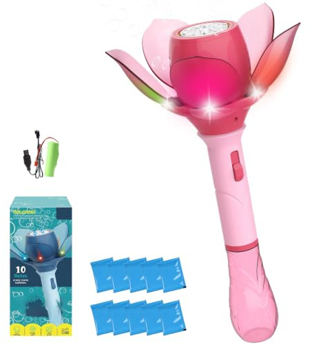 Seifenblasen Stab,Seifenblasenstab,Automatische Seifenblasenpistole,LED Seifenblasenmaschine,Seifenblasen Lotusblume,Seifenblasenblume,für Outdoor/Party/Hochzeit